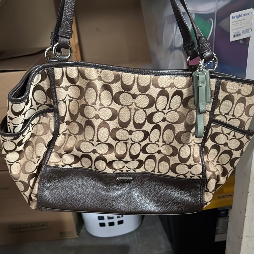 Coach Brown and Tan Signature Tote Bag